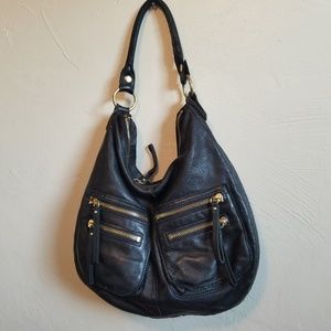 Linea Pelle Dylan hobo leather and gold bag As Is